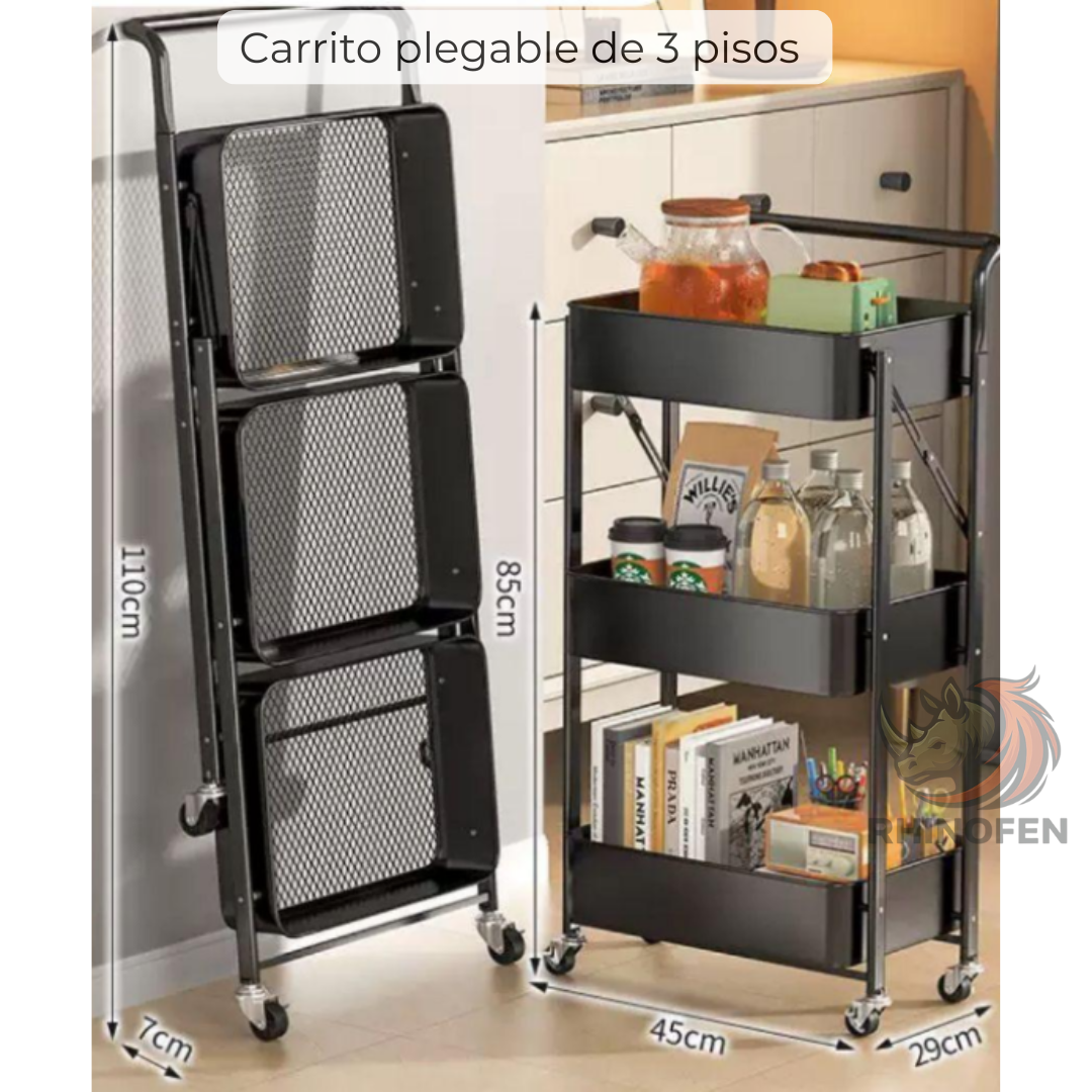 Carro Auxiliar Organizador Plegable Multiuso 3 estantes
