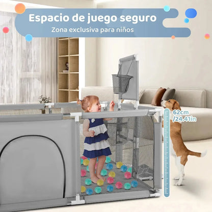 Corral Seguridad Bebes Con Aro De Basket 180cm Gris