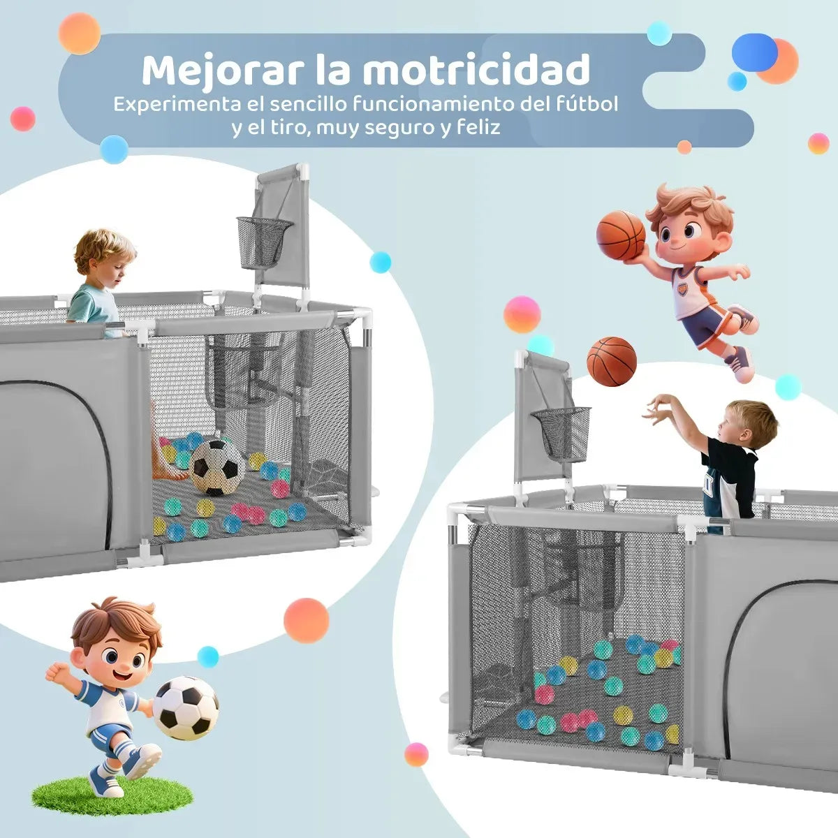 Corral Seguridad Bebes Con Aro De Basket 180cm Gris