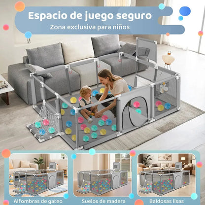 Corral Seguridad Bebes Con Aro De Basket 180cm Gris