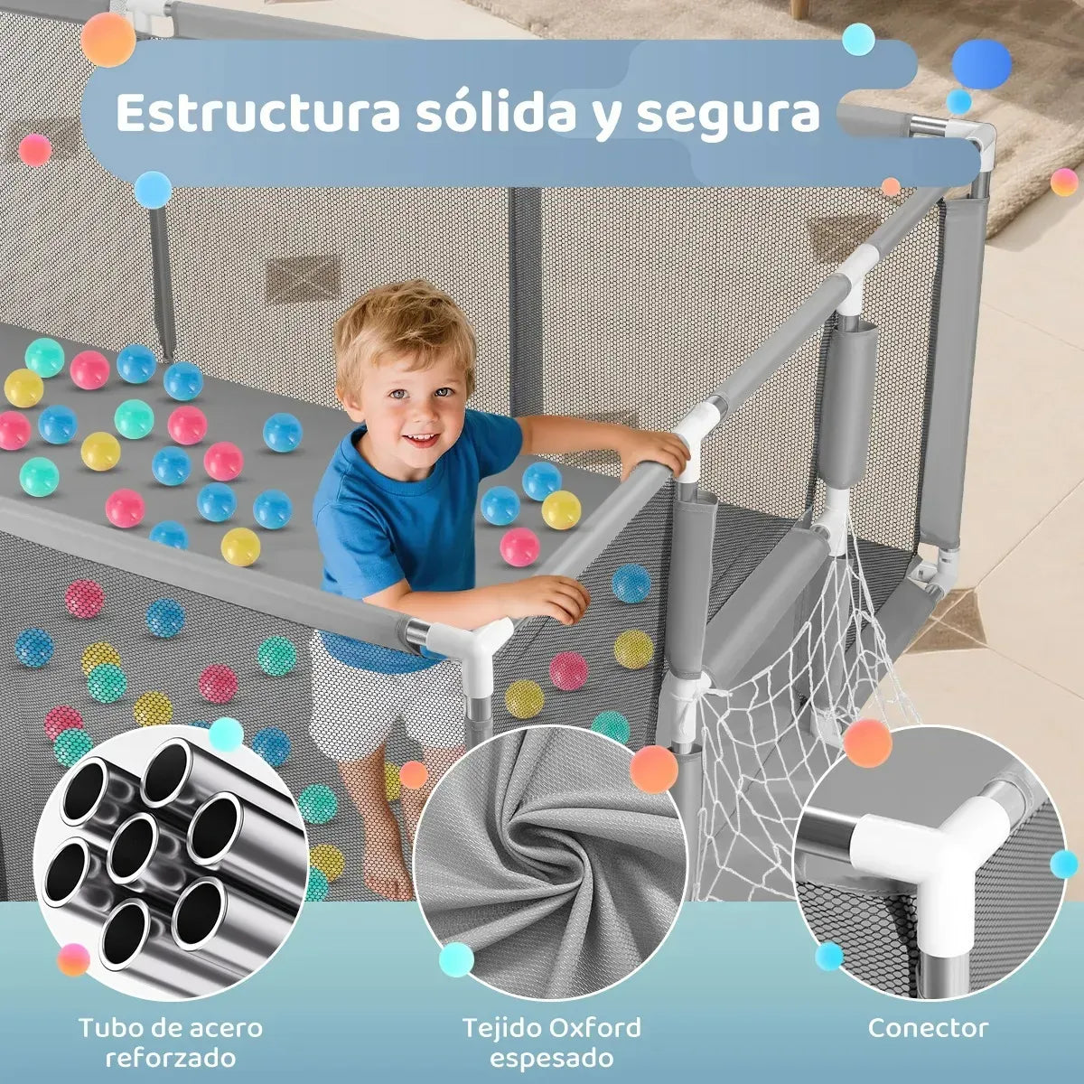 Corral Seguridad Bebes Con Aro De Basket 180cm Gris