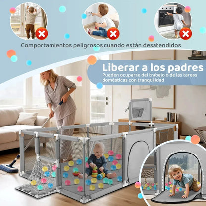 Corral Seguridad Bebes Con Aro De Basket 180cm Gris