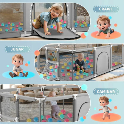 Corral Seguridad Bebes Con Aro De Basket 180cm Gris