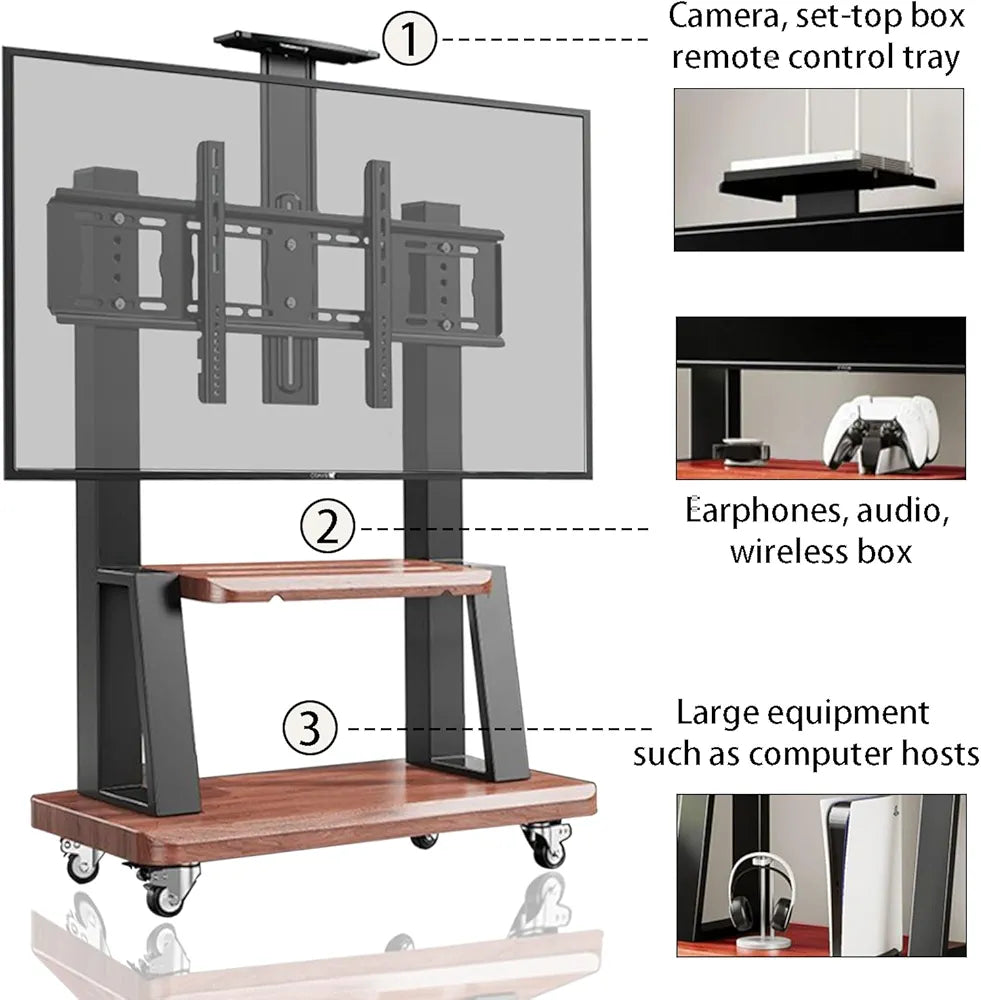 Soporte Tv 32 A 70 Base Pedestal Rueda Acabado Madera