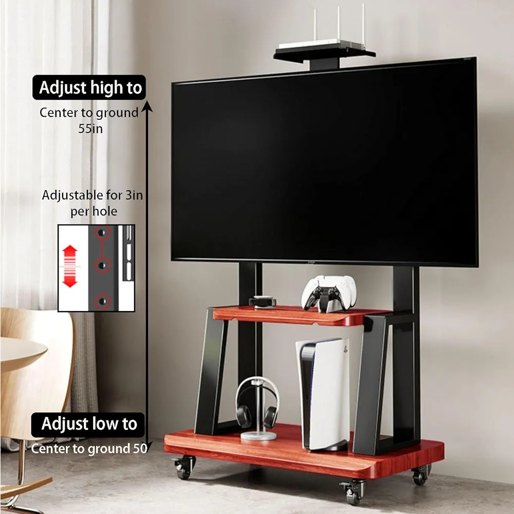 Soporte Tv 32 A 70 Base Pedestal Rueda Acabado Madera