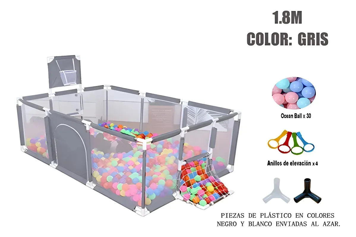 Corral Seguridad Bebes Con Aro De Basket 180cm Gris