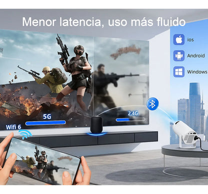 Proyector Cine Juegos Portátil 2 Mandos Android Tv Blanco