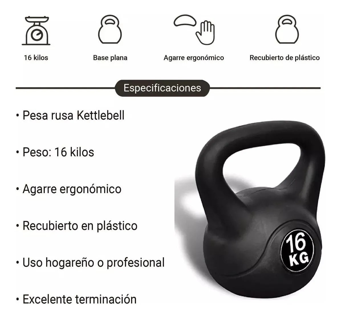Pesa Rusa Kettlebell 16kg Entrenamiento Crossfit Fitness