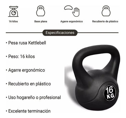 Pesa Rusa Kettlebell 16kg Entrenamiento Crossfit Fitness