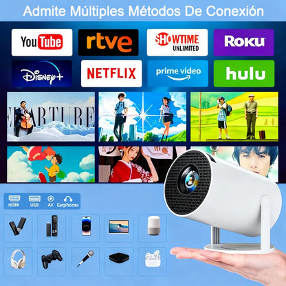 Proyector Cine Juegos Portátil 2 Mandos Android Tv Blanco