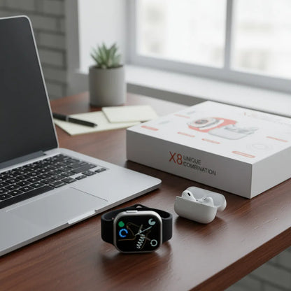 X8 Reloj Smart + Audífonos + Cargador Portátil