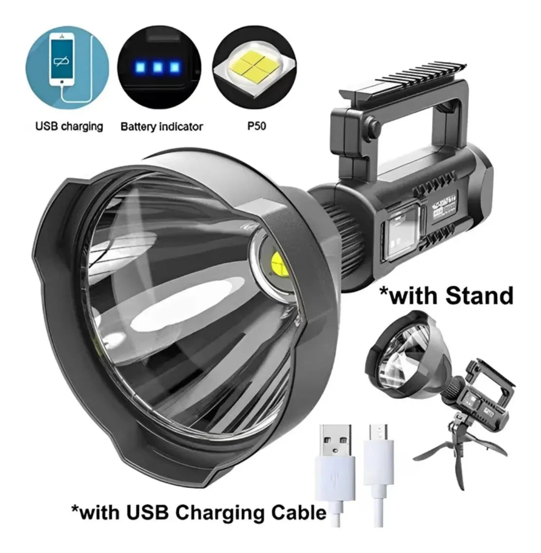 Linterna Led P70 Foco Multifuncional Recargable Potente