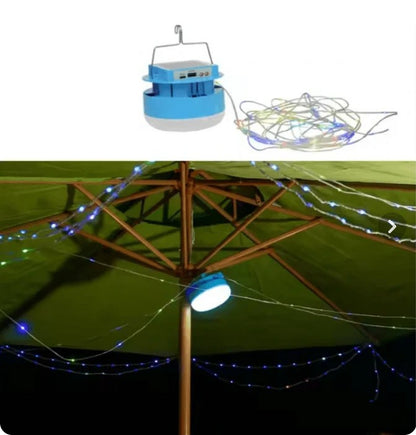 Foco Led Con Guirnalda Solar Recargable/Cargador Emergencia