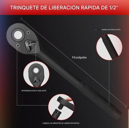 Kit Dados Impacto Largos Chicharra Llave Deslizante 22pcs Negro
