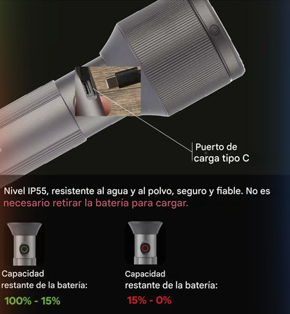 Linterna Led Telescópica Premium Aluminio Recargable Usb-C