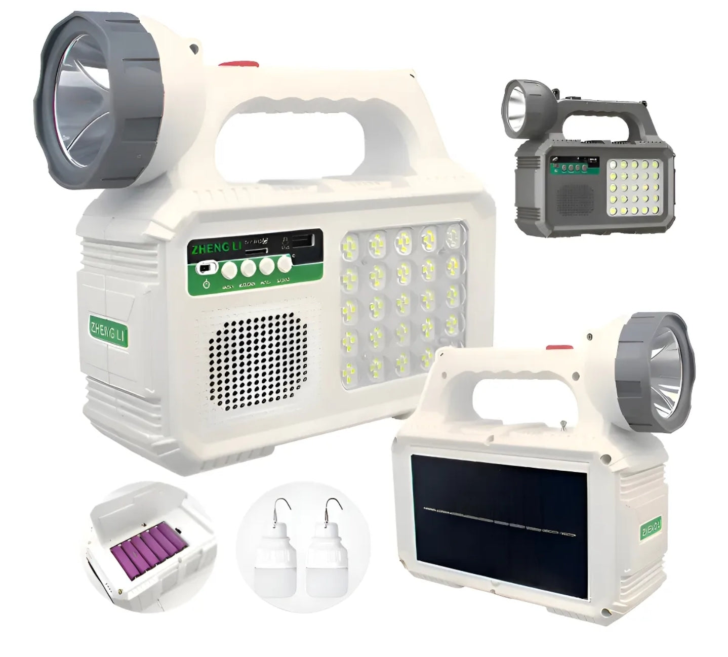 Kit Emergencia Solar Recargable Linterna Radio + 2 ampolletas