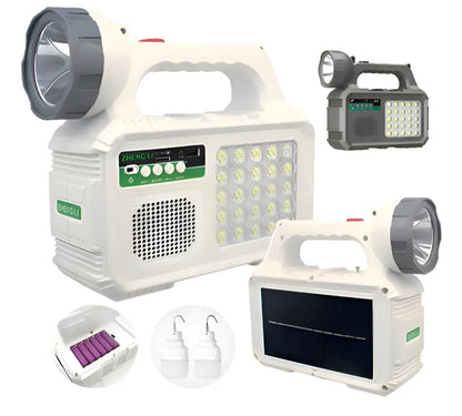 Kit Emergencia Solar Recargable Linterna Radio + 2 ampolletas
