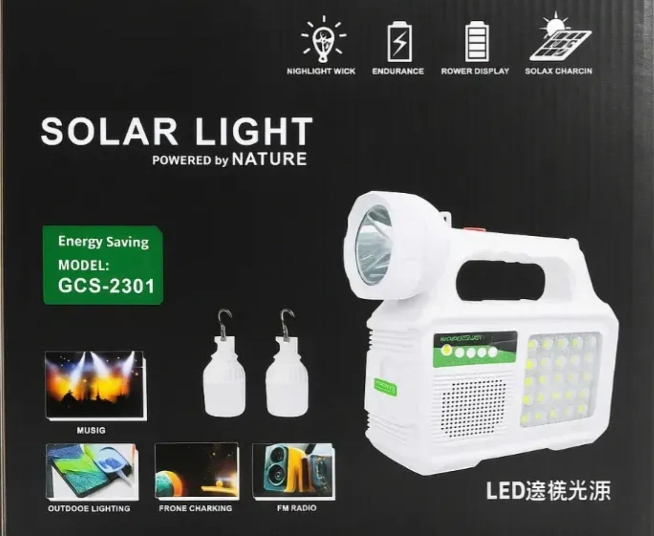 Kit Emergencia Solar Recargable Linterna Radio + 2 ampolletas