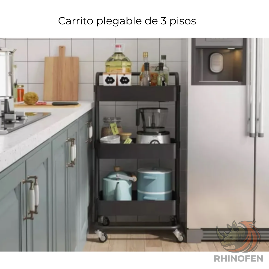 Carro Auxiliar Organizador Plegable Multiuso 3 estantes