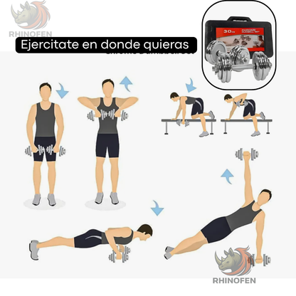 Set Mancuernas De Fierro 30kg Disco Acero Cromado Maleta
