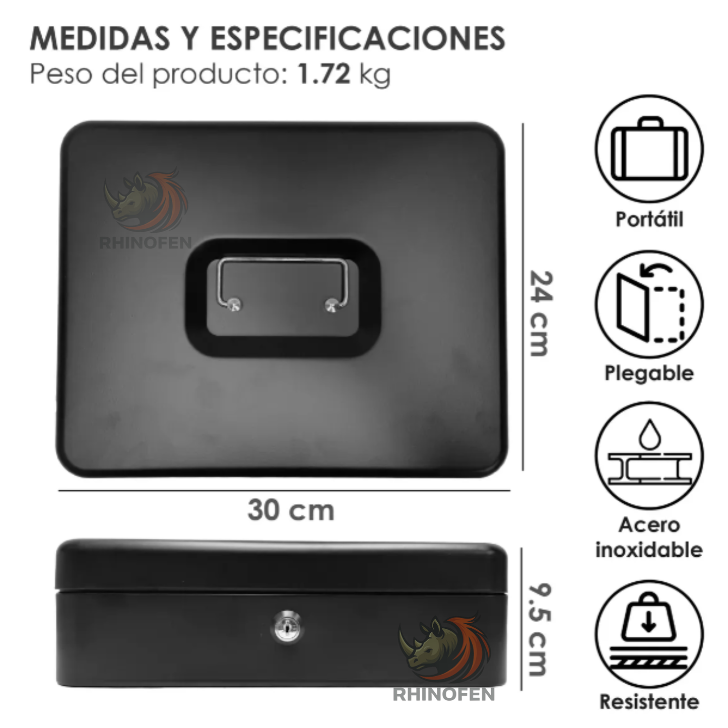 Caja de Dinero Metálica con Llave Color Negro