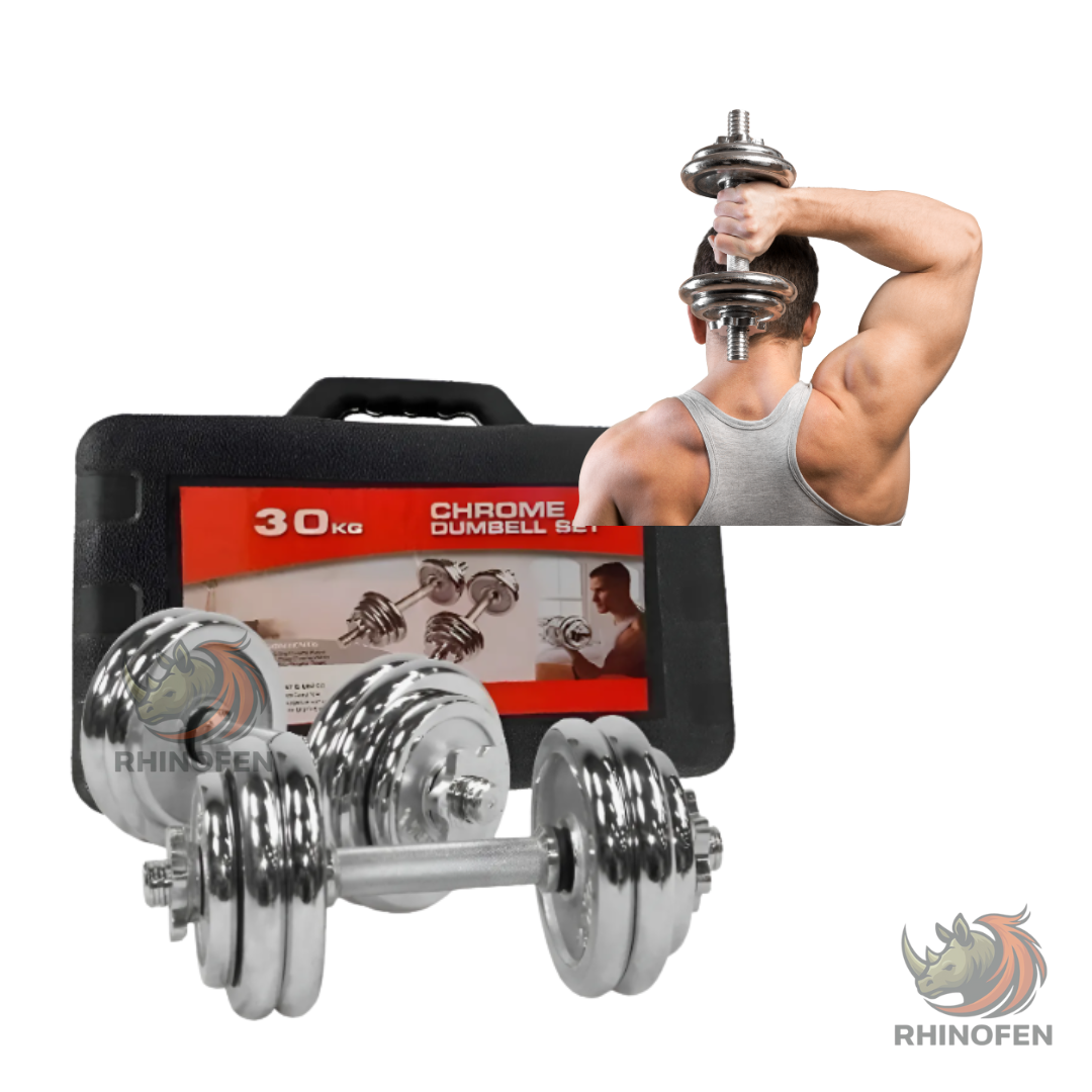 Set Mancuernas De Fierro 30kg Disco Acero Cromado Maleta