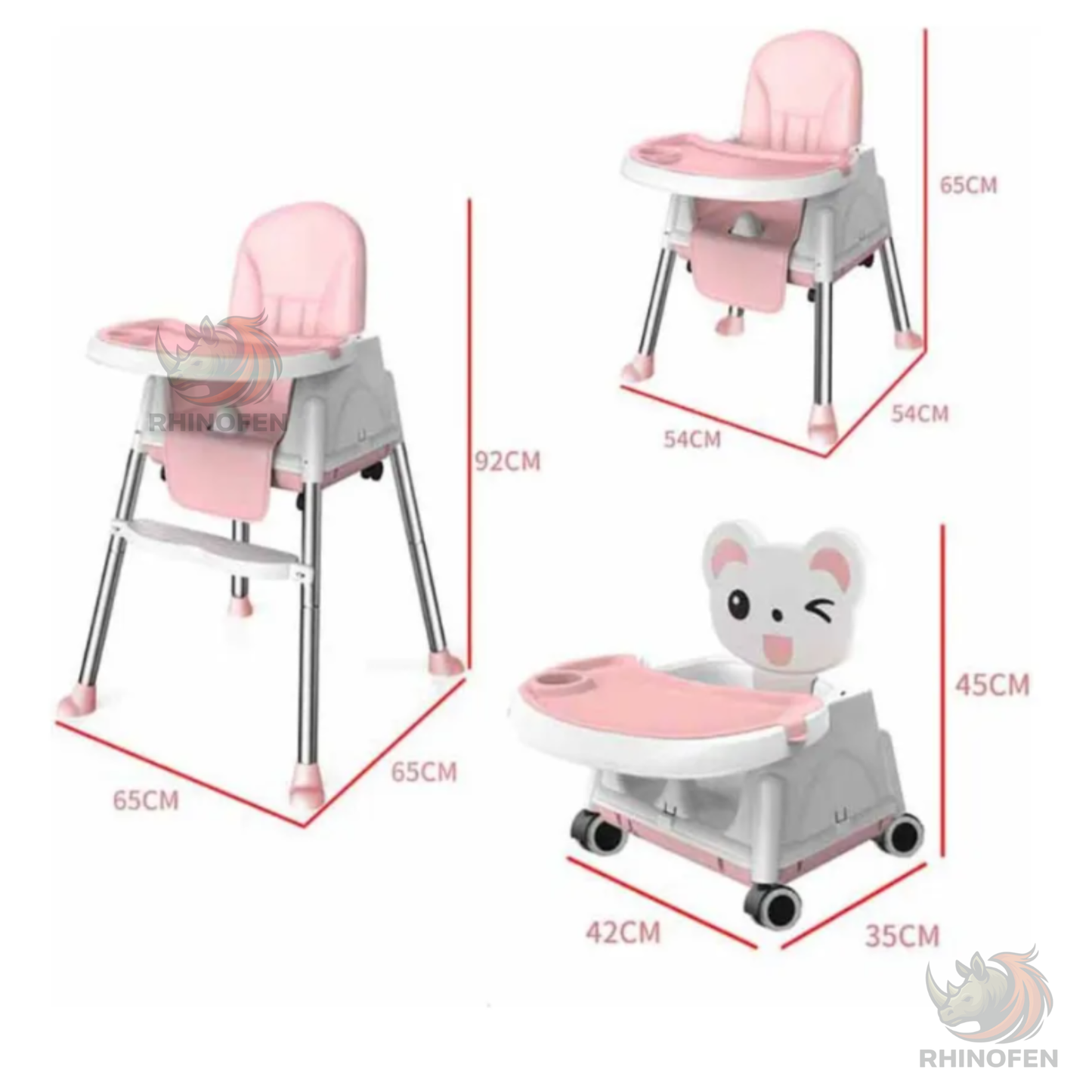 Silla para comer Multifuncional Altura ajustable rosa