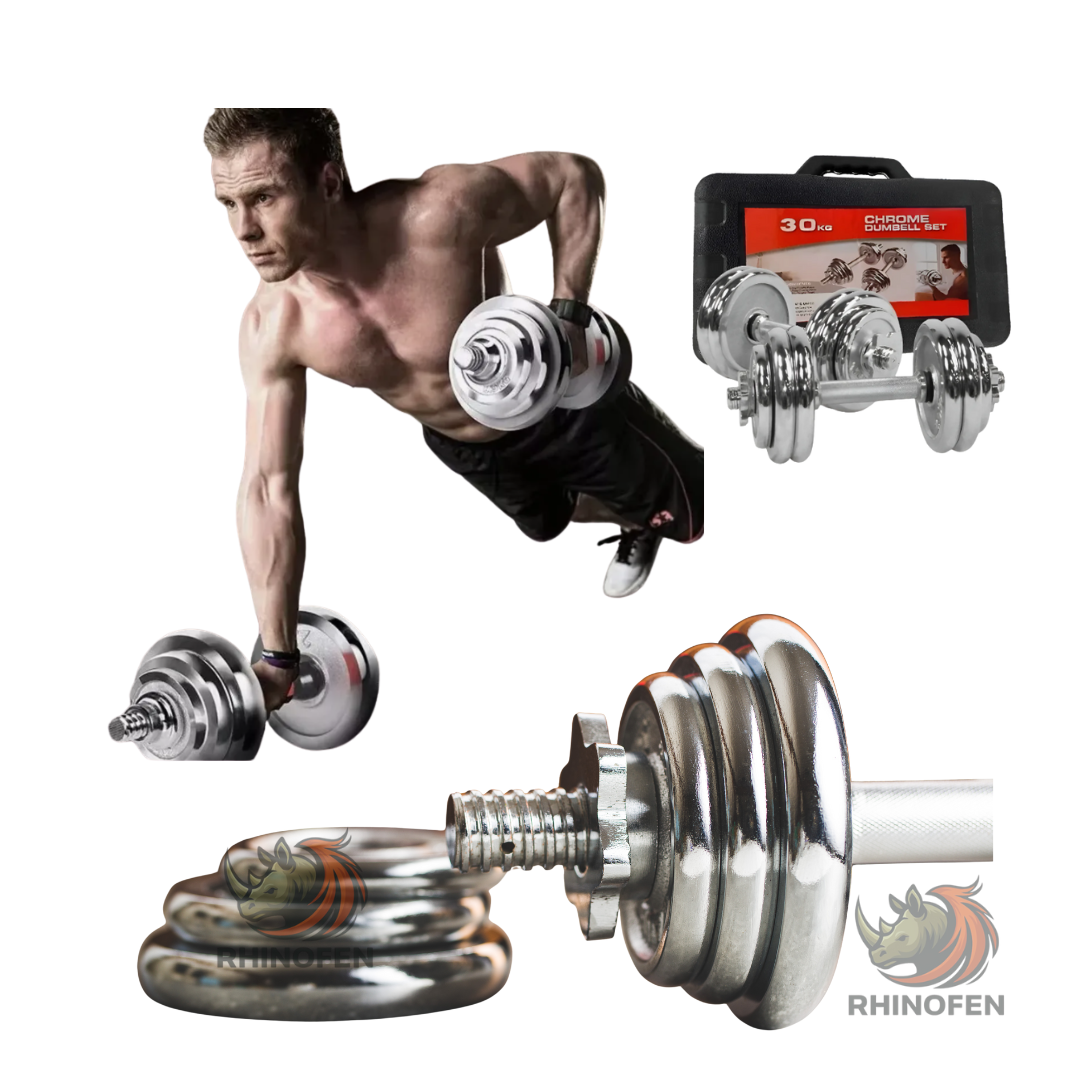 Set Mancuernas De Fierro 30kg Disco Acero Cromado Maleta
