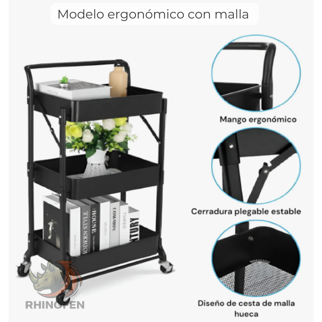 Carro Auxiliar Organizador Plegable Multiuso 3 estantes
