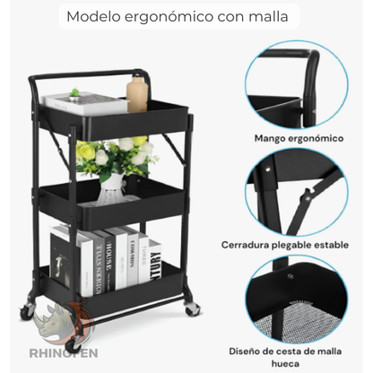 Carro Auxiliar Organizador Plegable Multiuso 3 estantes