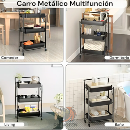Carro Auxiliar Organizador Plegable Multiuso 3 estantes