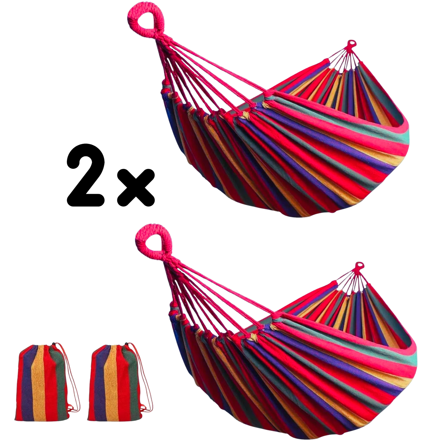 Pack 2 Hamacas 2 Plazas, 100% Algodón Color Multicolor
